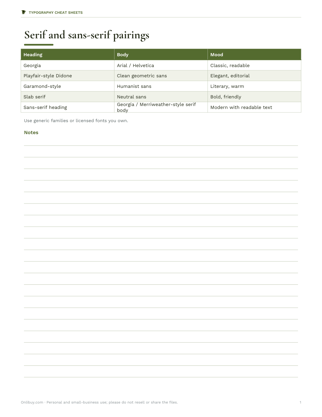 Preview of the first page of Pairing guide (PDF/XLSX)